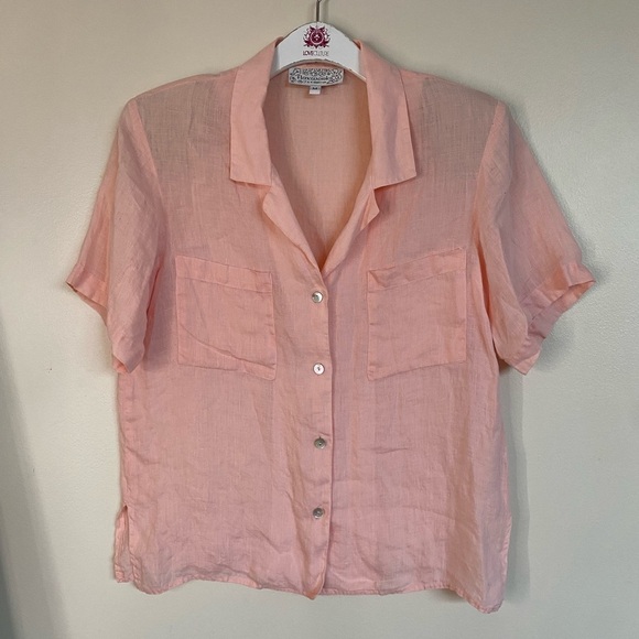 Vintage Peach Pink Linen Button-Up Women's Top - Picture 1 of 10